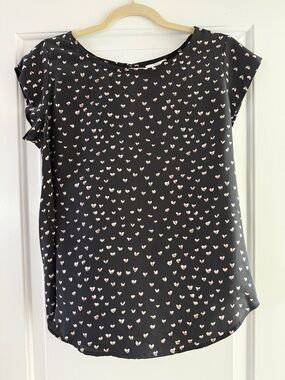 Black Heart-Print Short-Sleeve Women's Top